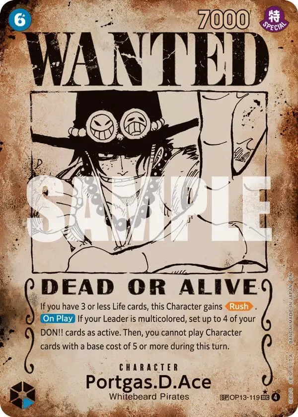 Portgas.D.Ace OP13-119 Wanted Poster PSA 10 - Carrying On His Will